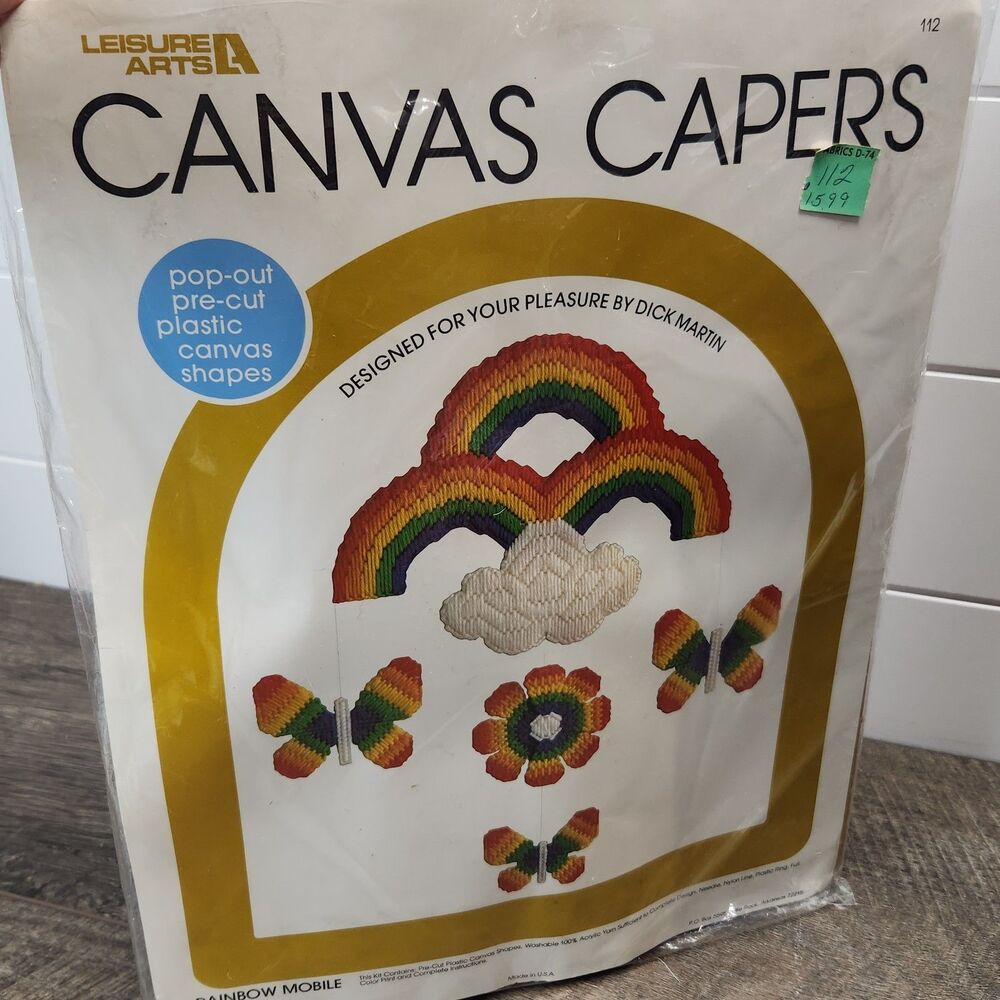 Vtg Leisure Arts 1981 Canvas Capers Rainbow Mobile Needlepoint Kit NEW Sealed